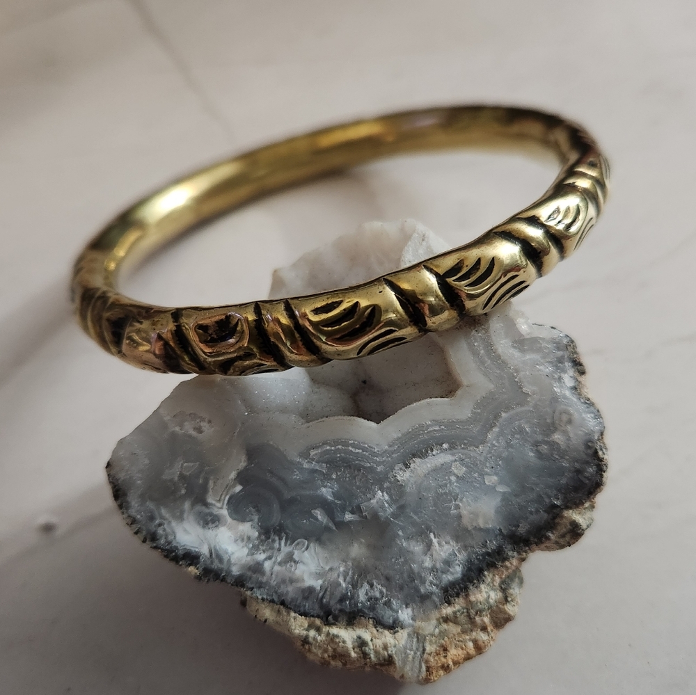 Antique Victorian Repousse Brass Bangle Bracelet